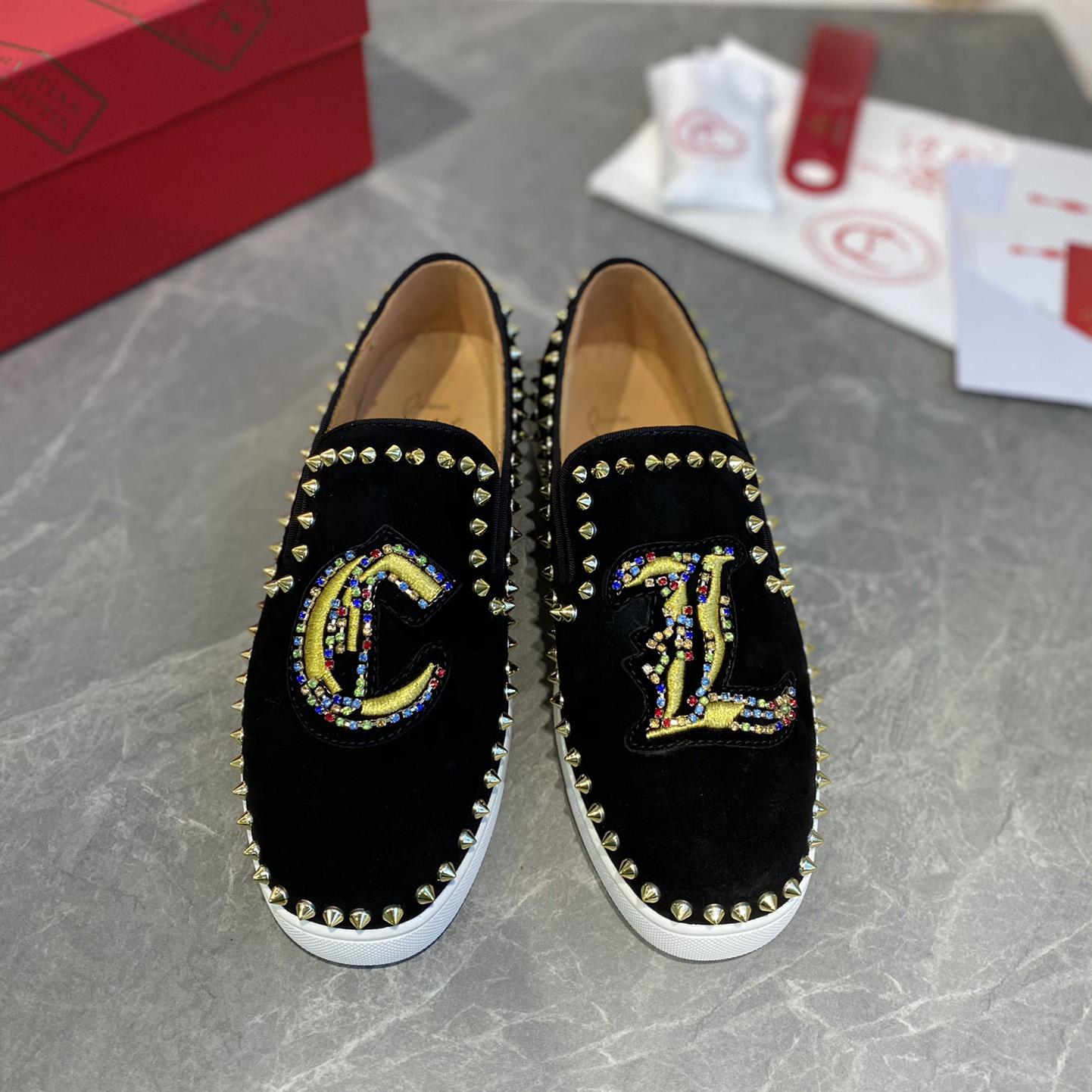 Christian Louboutin Studded Suede Spike Slip-On Sneakers - DopestKickz