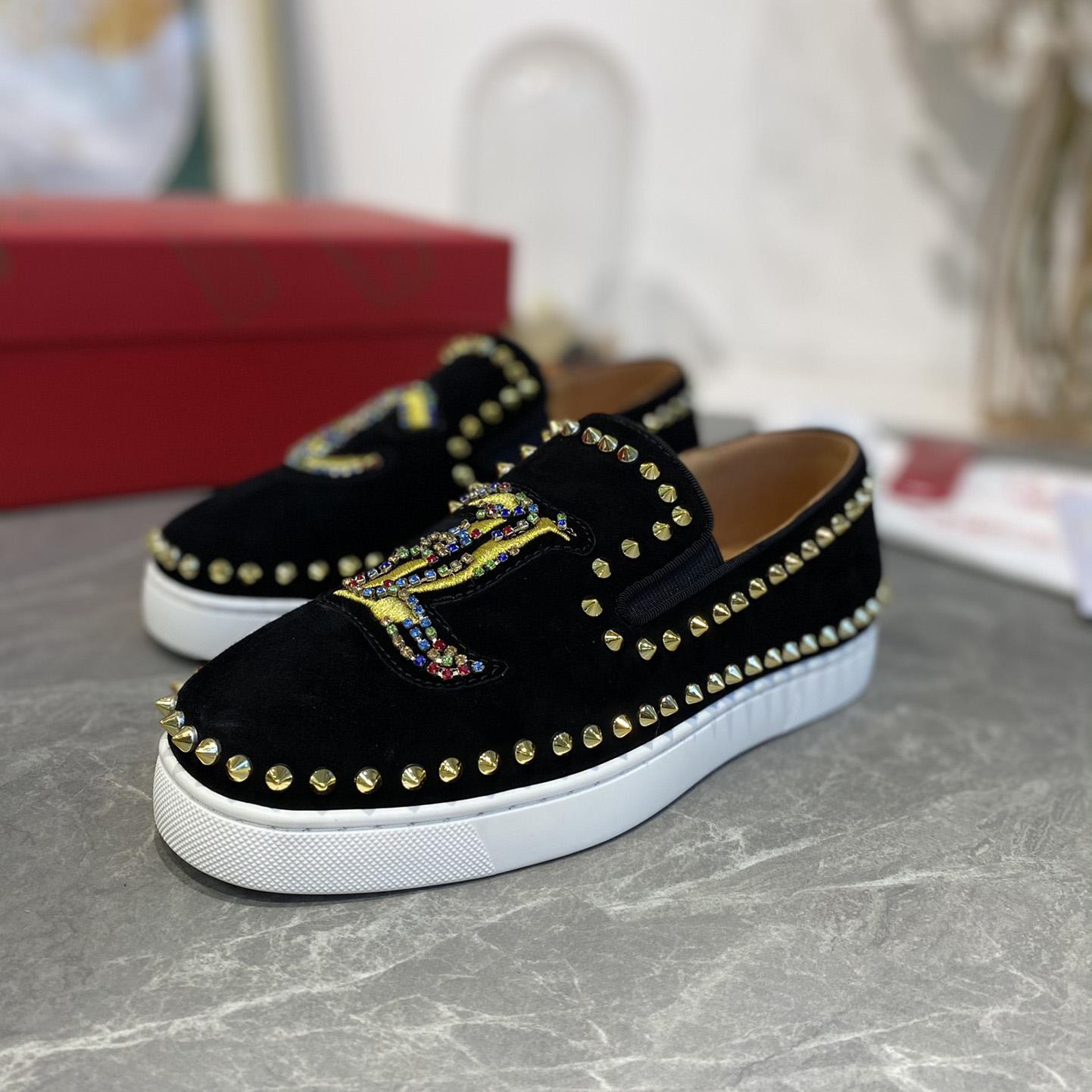 Christian Louboutin Studded Suede Spike Slip-On Sneakers - DopestKickz