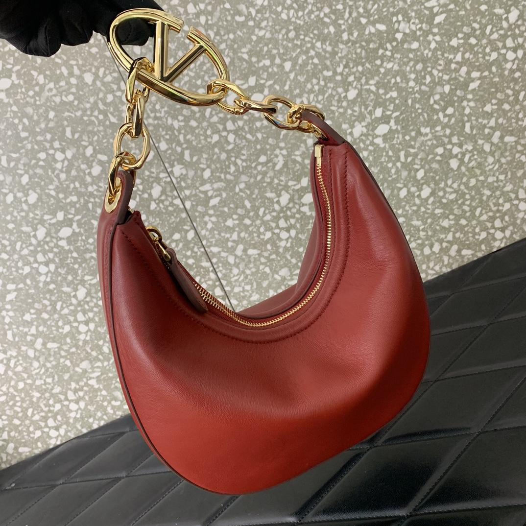 Valenti VLogo Moon Mini Hobo Bag In Nappa Leather With Chain - DopestKickz
