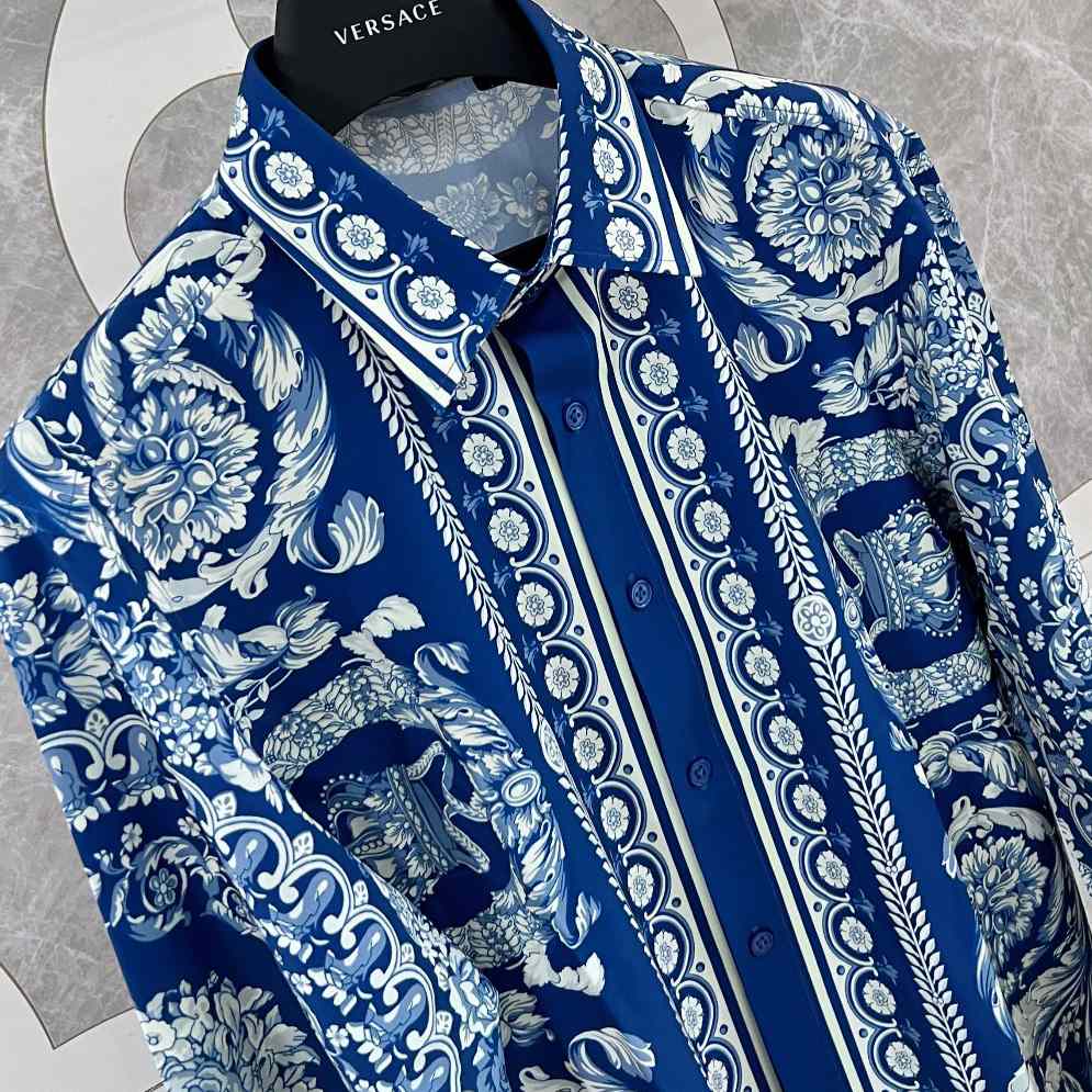 Versace Blue Baroque Silk Shirt - DopestKickz