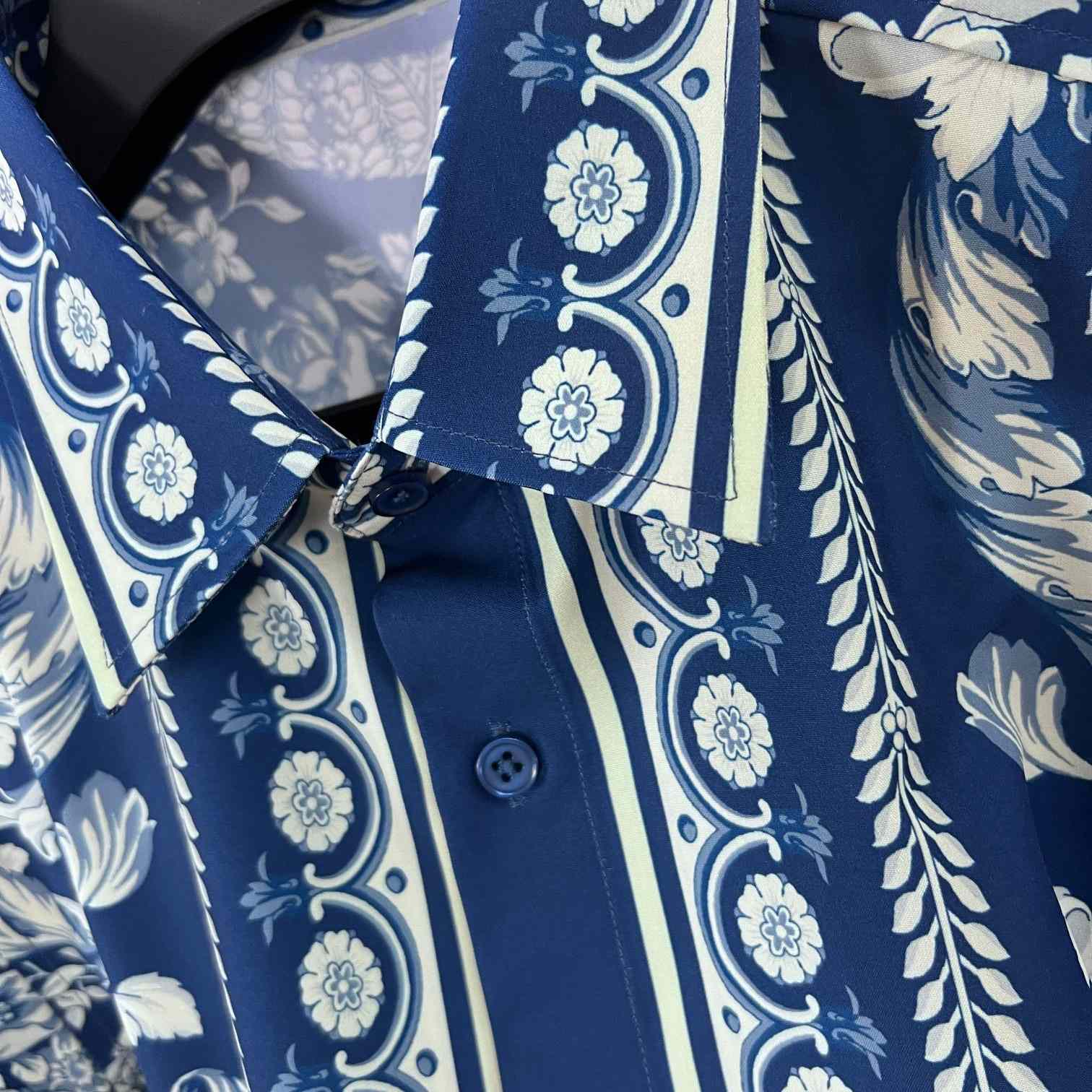 Versace Blue Baroque Silk Shirt - DopestKickz