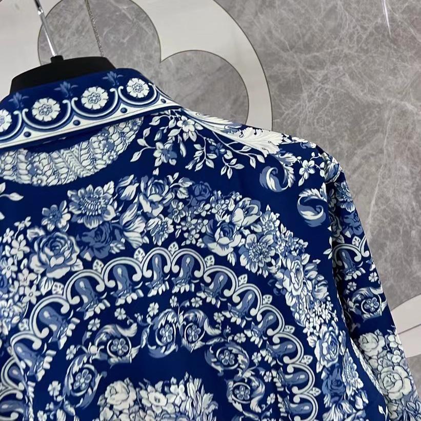 Versace Blue Baroque Silk Shirt - DopestKickz