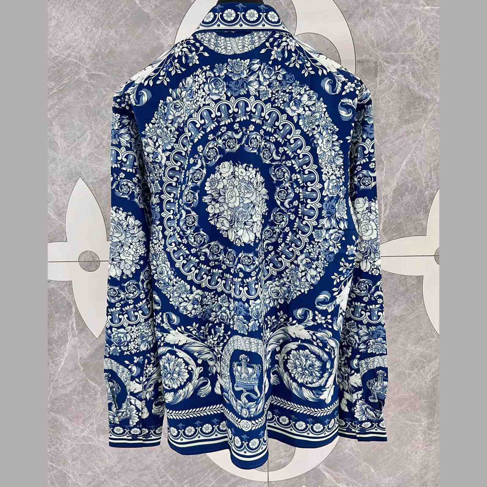 Versace Blue Baroque Silk Shirt - DopestKickz
