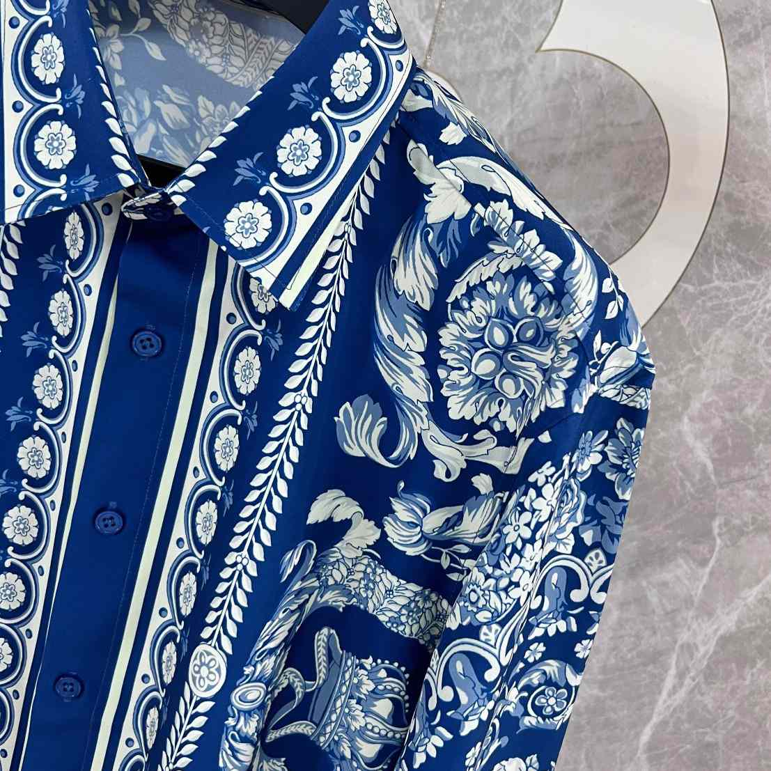 Versace Blue Baroque Silk Shirt - DopestKickz