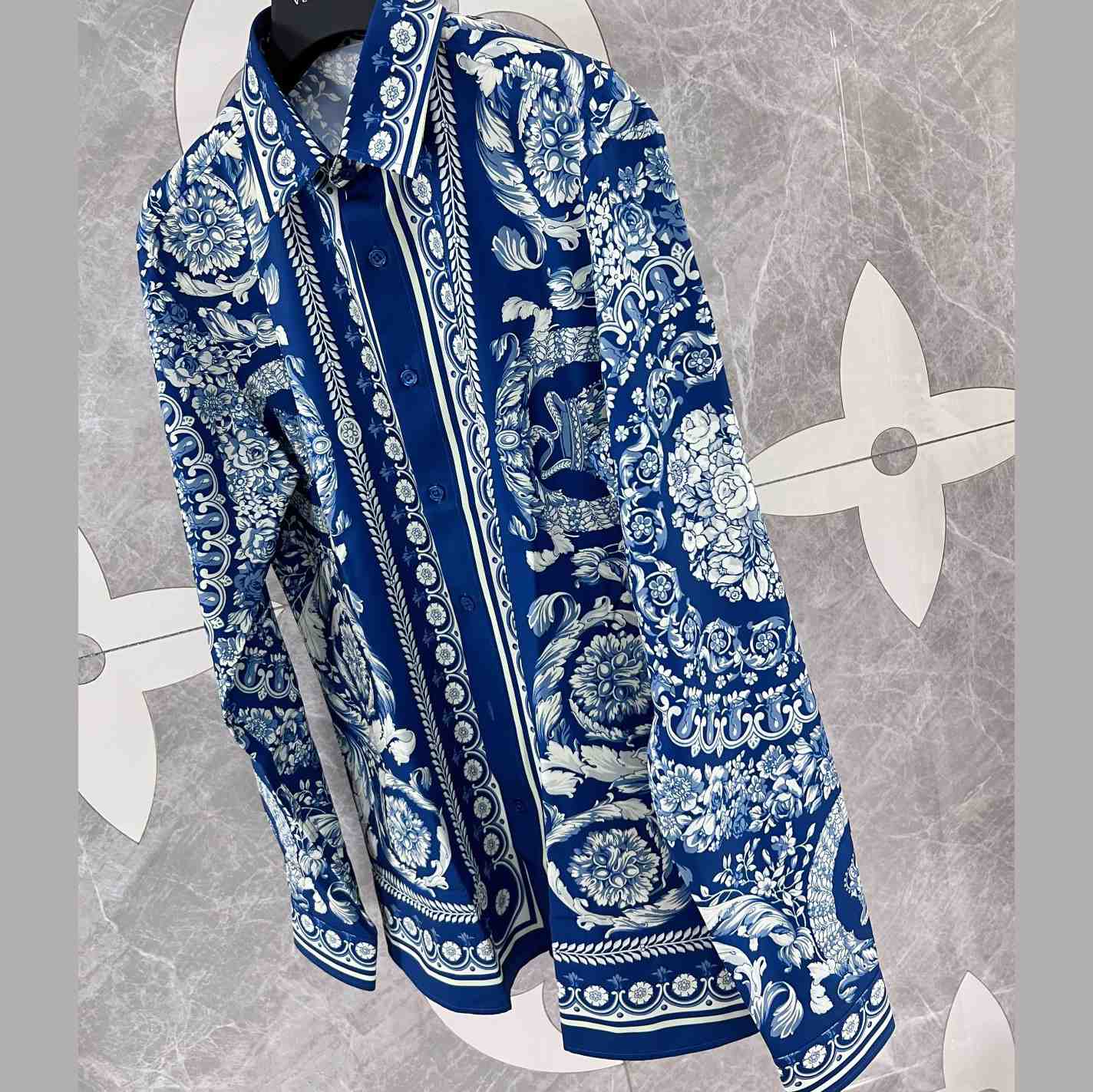 Versace Blue Baroque Silk Shirt - DopestKickz