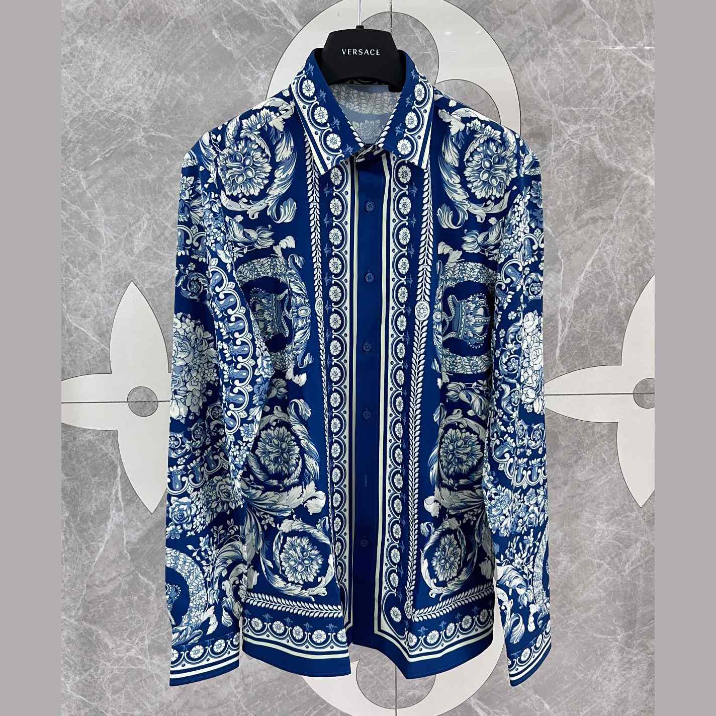 Versace Blue Baroque Silk Shirt - DopestKickz