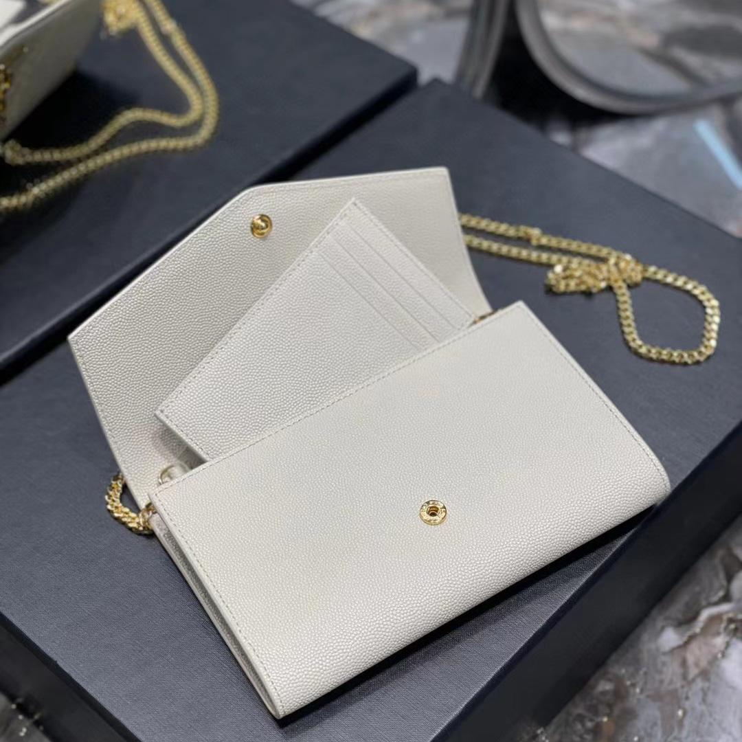 Saint Laurent Uptown Chain Wallet In Crocodile - Embossed Shiny Leather - DopestKickz
