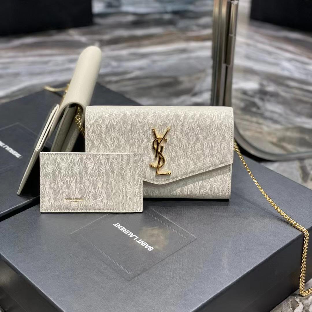Saint Laurent Uptown Chain Wallet In Crocodile - Embossed Shiny Leather - DopestKickz