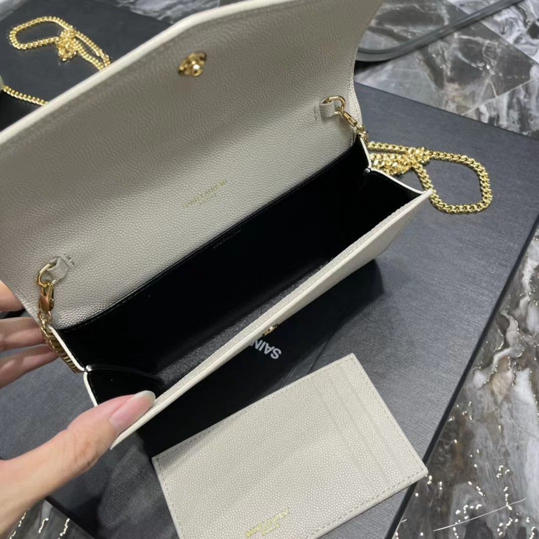Saint Laurent Uptown Chain Wallet In Crocodile - Embossed Shiny Leather - DopestKickz