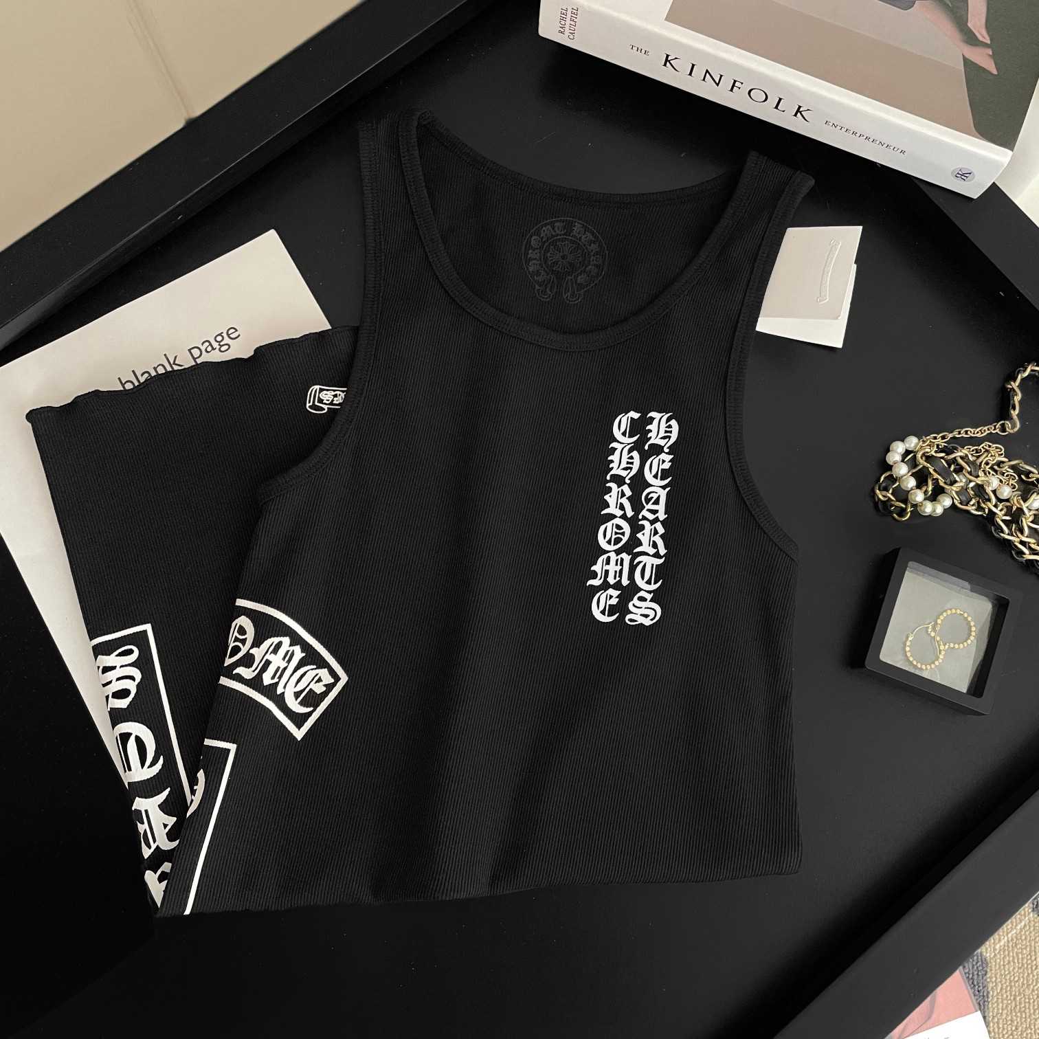 Chrome Hearts Black Vertical Logo Tank Top - DopestKickz