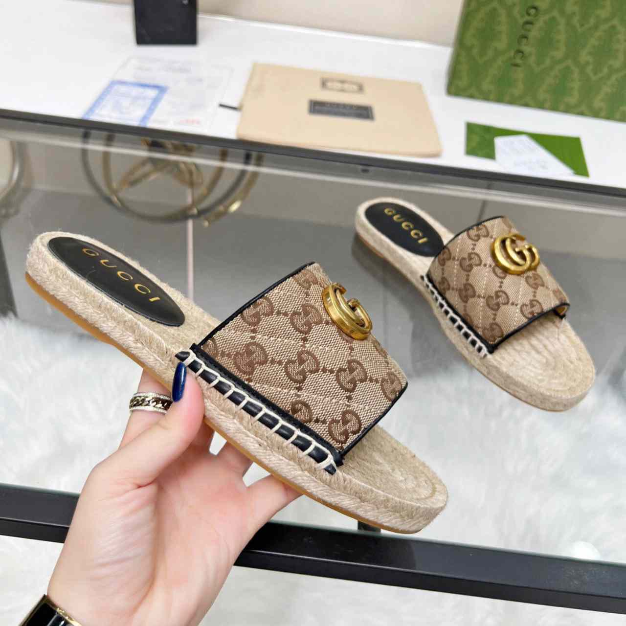 Gucci Women's GG Matelasse Canvas Espadrille Sandal - DopestKickz
