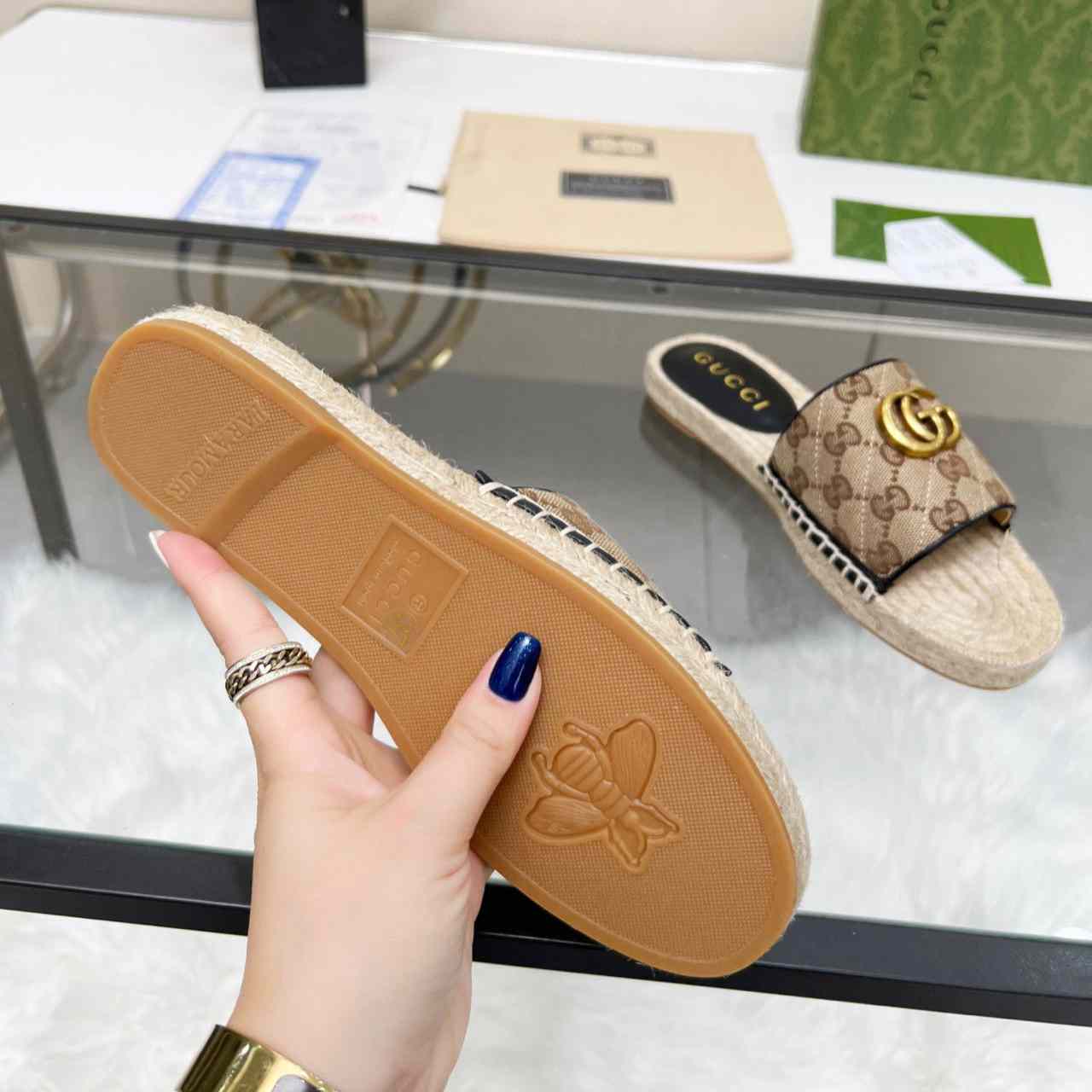 Gucci Women's GG Matelasse Canvas Espadrille Sandal - DopestKickz