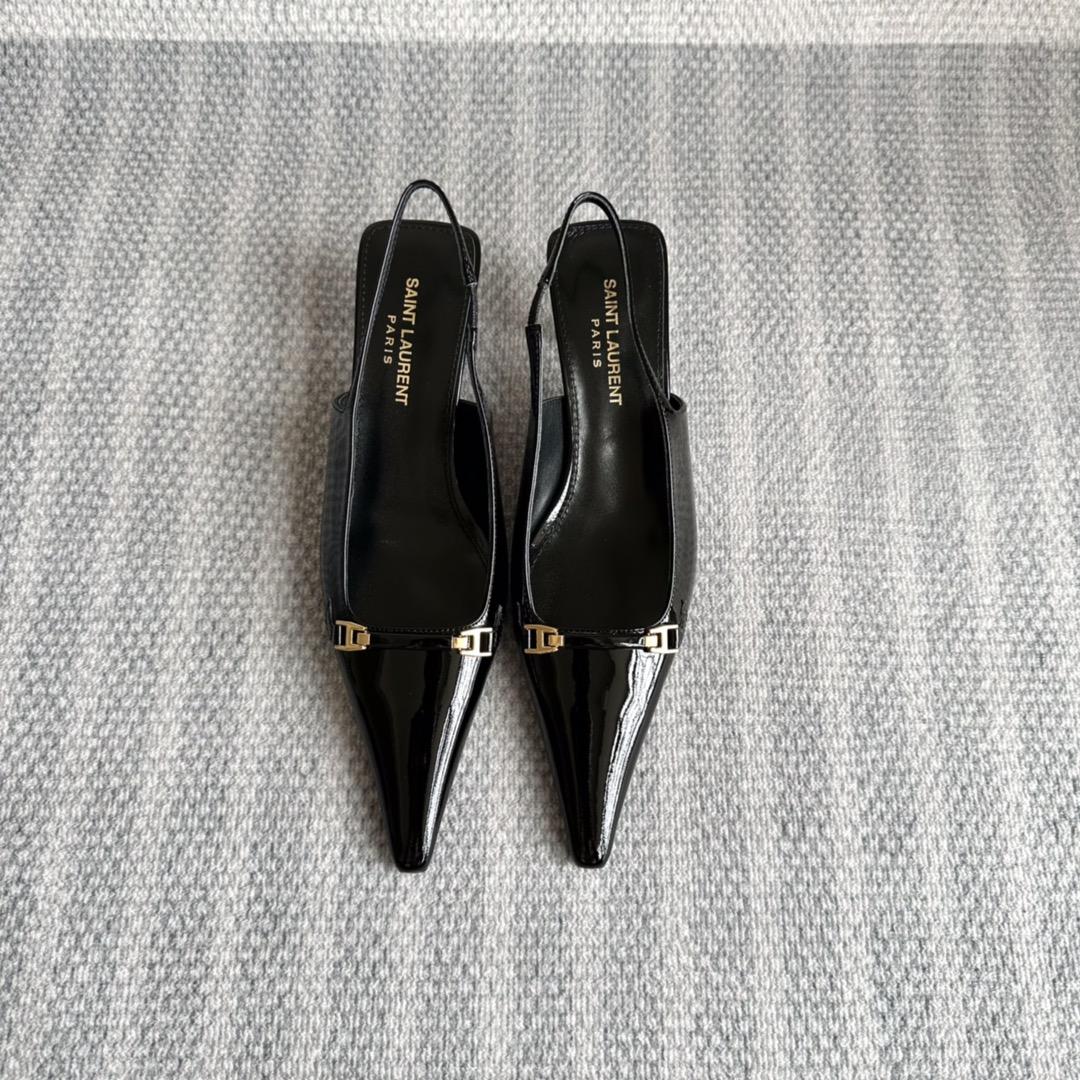 Saint Laurent Carine Slingback Pumps In Patent Leather - DopestKickz