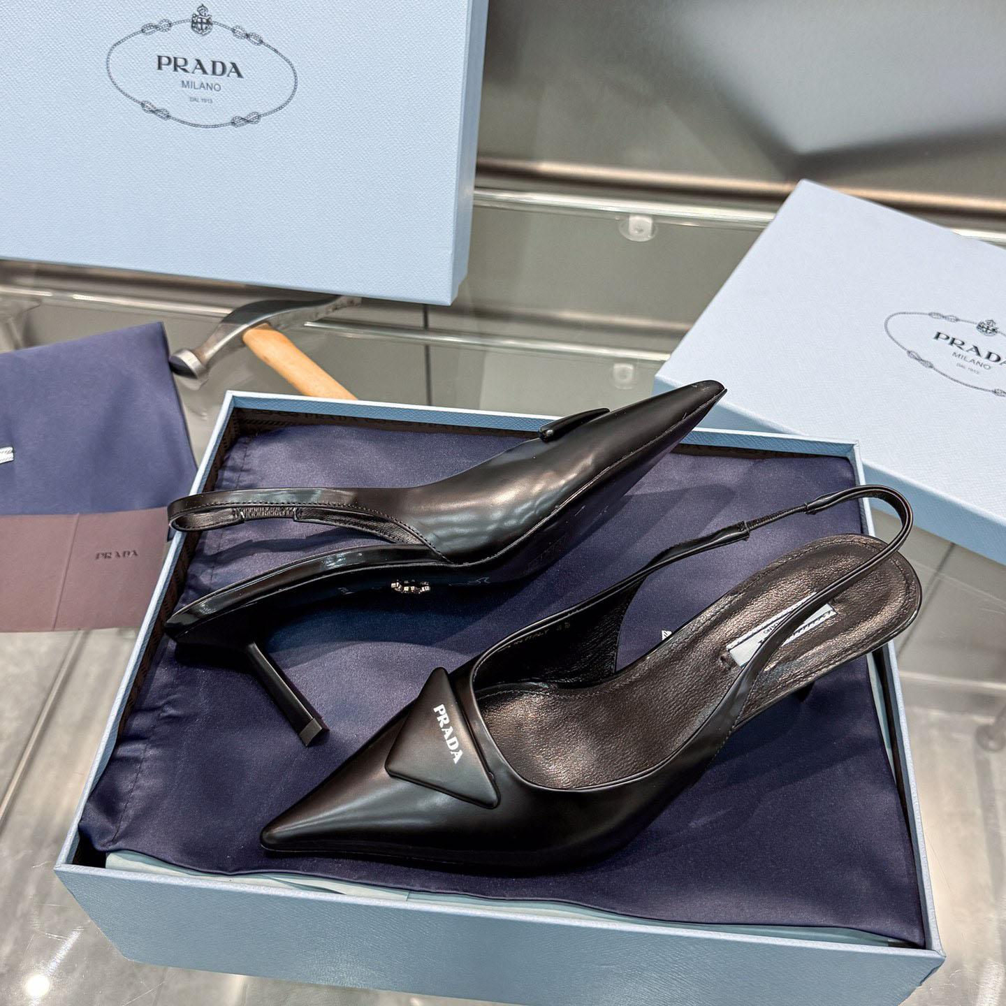 Prada Brushed Leather Slingback Pumps - DopestKickz