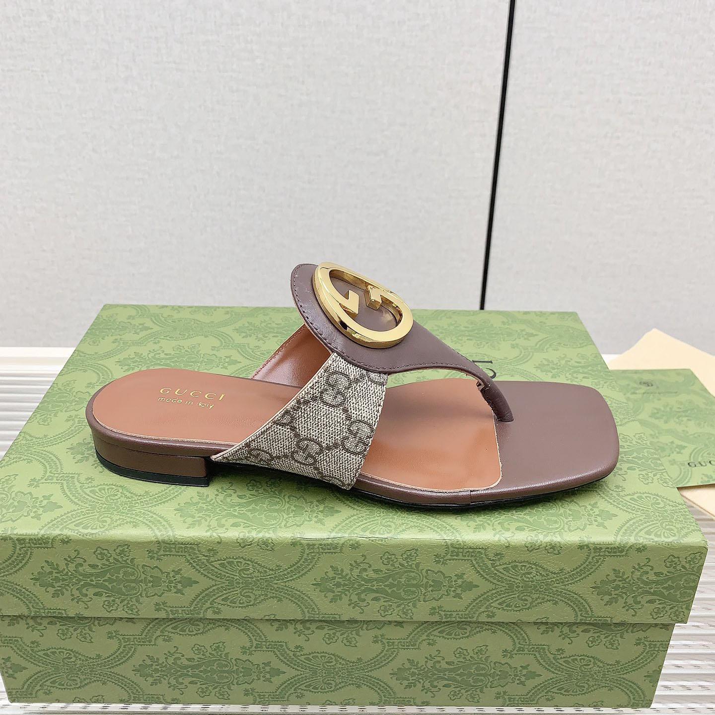 Gucci Brown Womens Blondie Thong Sandal - DopestKickz