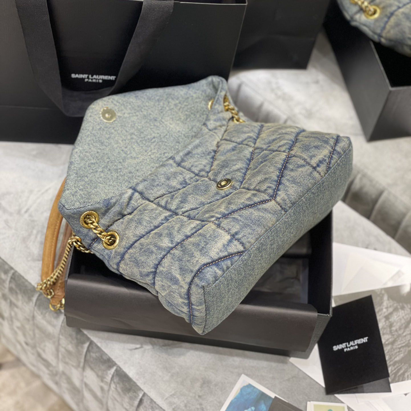 Saint Laurent Puffer Toy In Denim （29×17×11cm） - DopestKickz