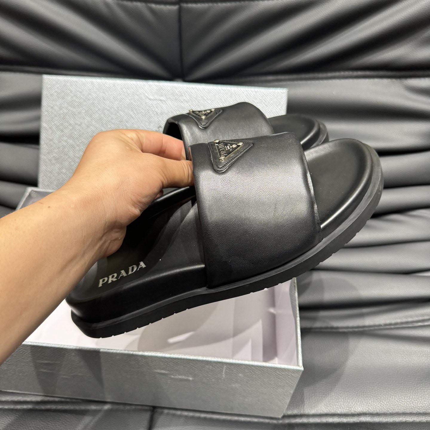 Prada Padded Nappa Leather Slides - DopestKickz