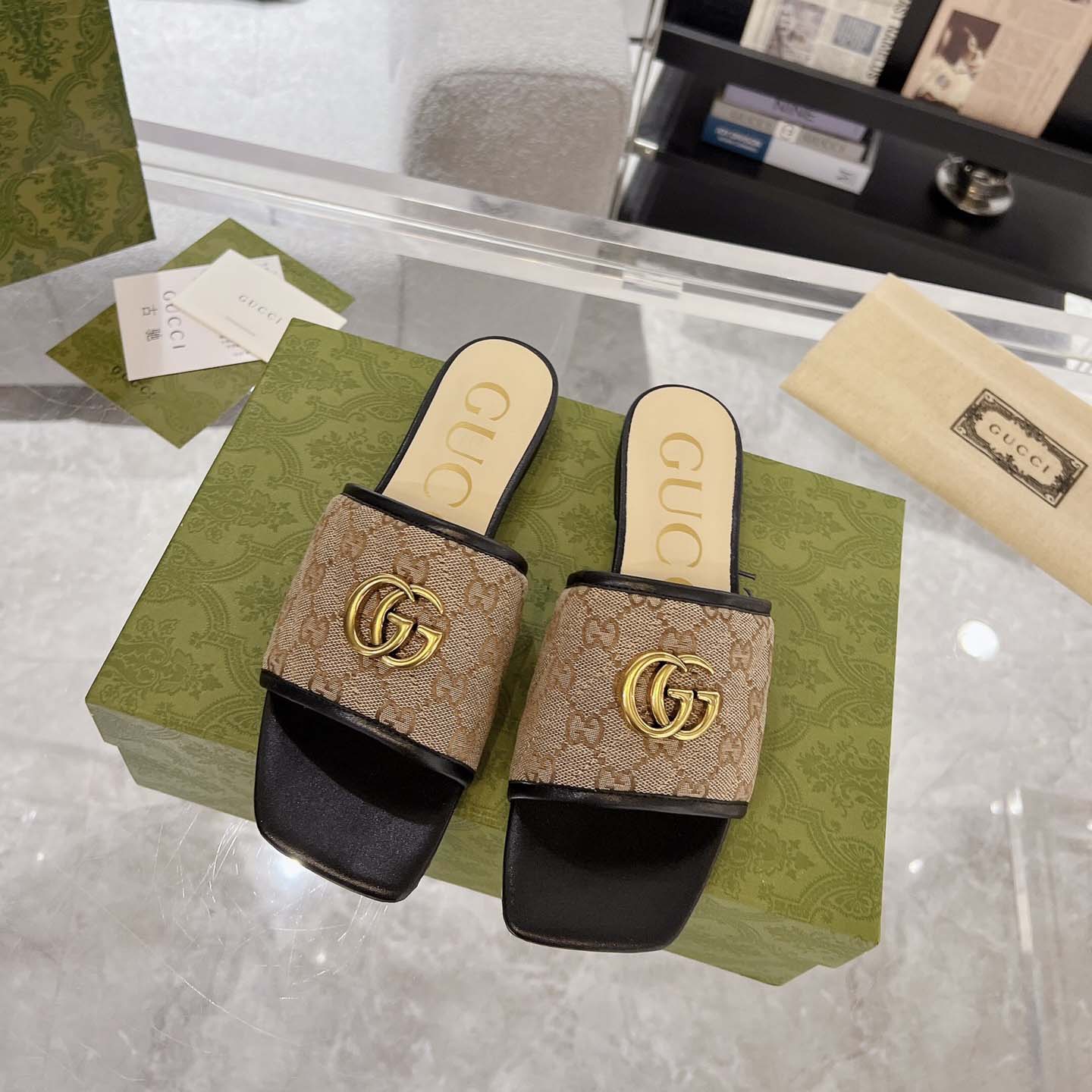 Gucci Women's GG Matelasse Canvas Slide Sandal - DopestKickz