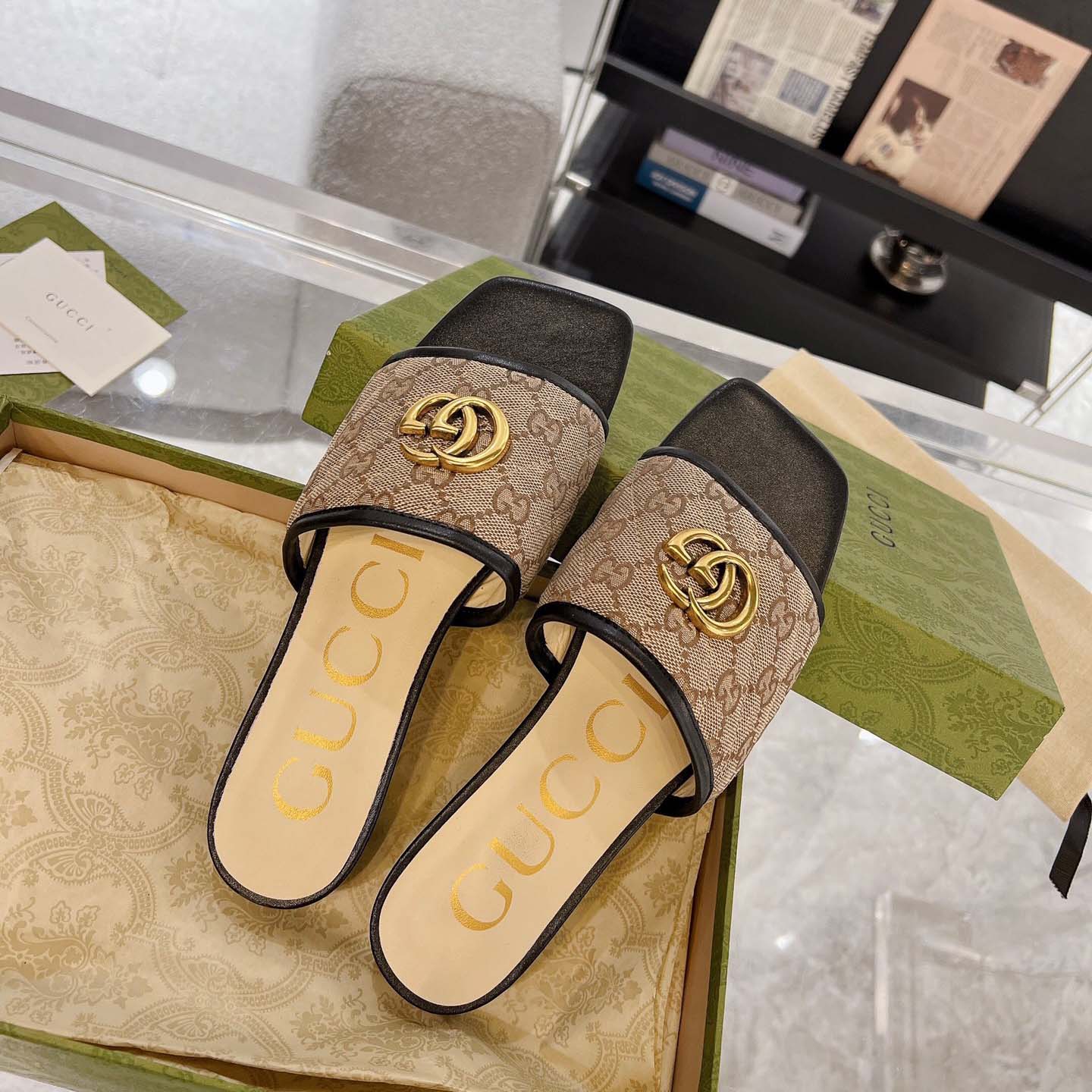 Gucci Women's GG Matelasse Canvas Slide Sandal - DopestKickz