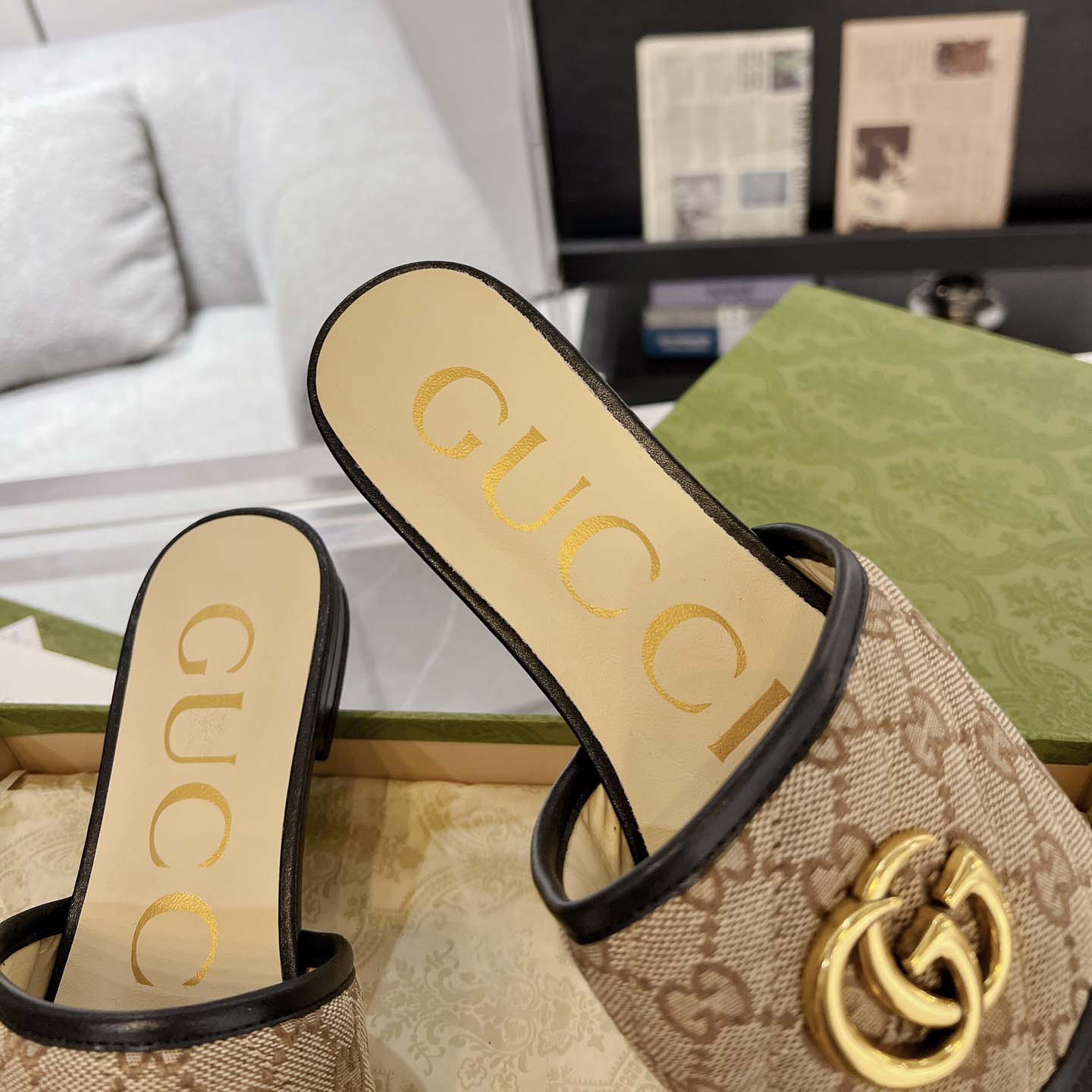 Gucci Women's GG Matelasse Canvas Slide Sandal - DopestKickz