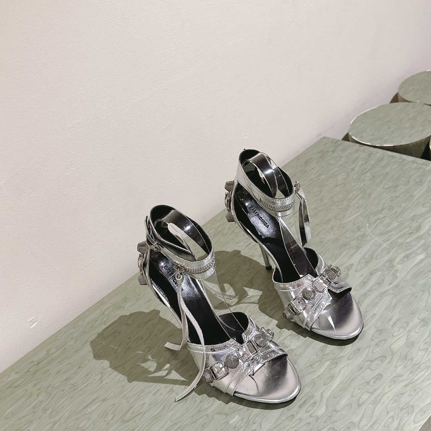 Balenciaga Cagole 110mm Metallic-finish Sandals - DopestKickz