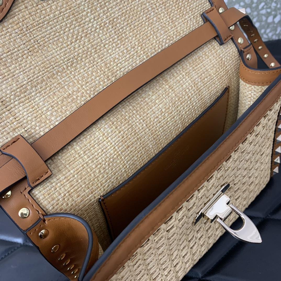 Valenti Small Rockstud Shoulder Bag in Wove Raffia(22.5-15.5-6cm) - DopestKickz
