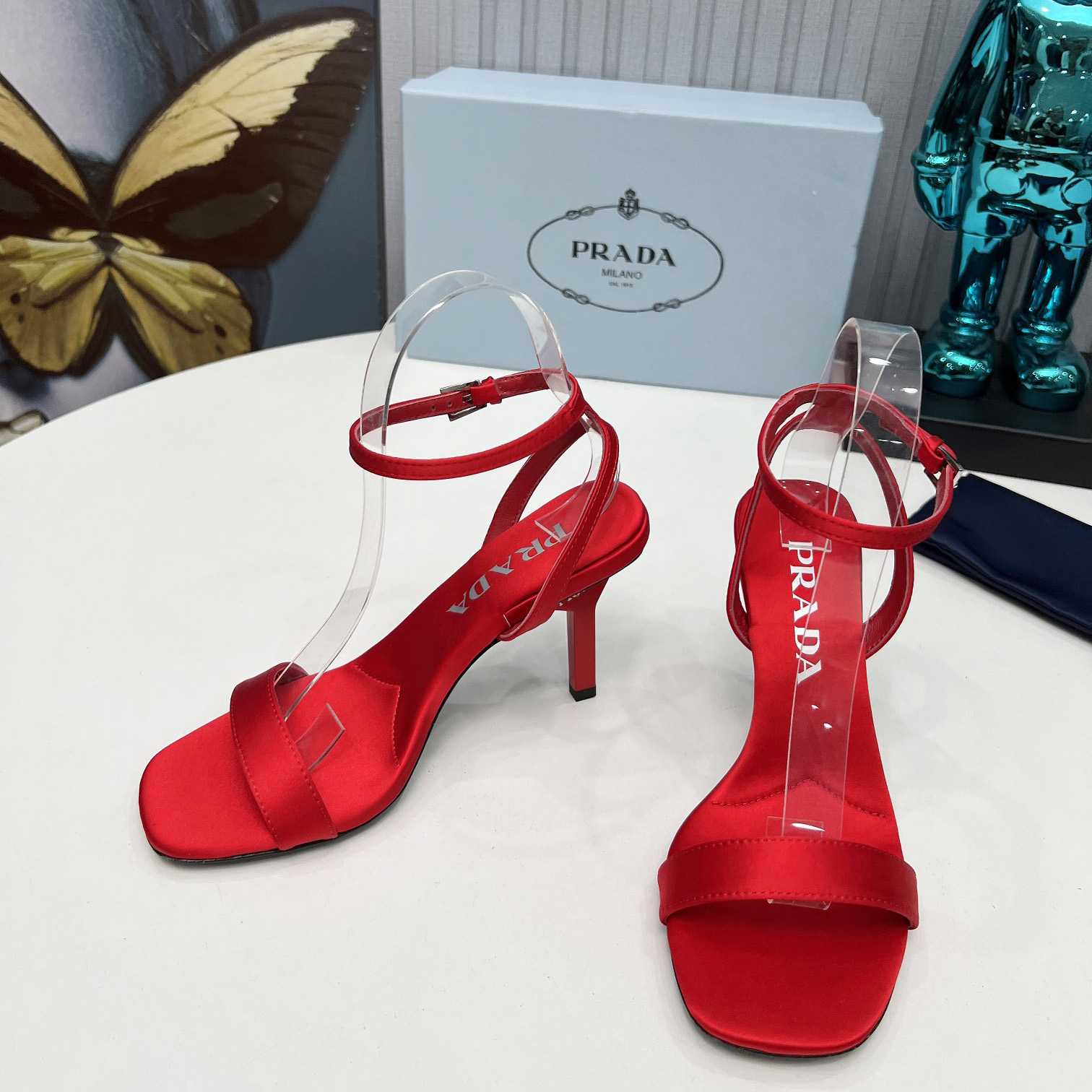 Prada 85mm Geometric-heel Satin Sandals - DopestKickz