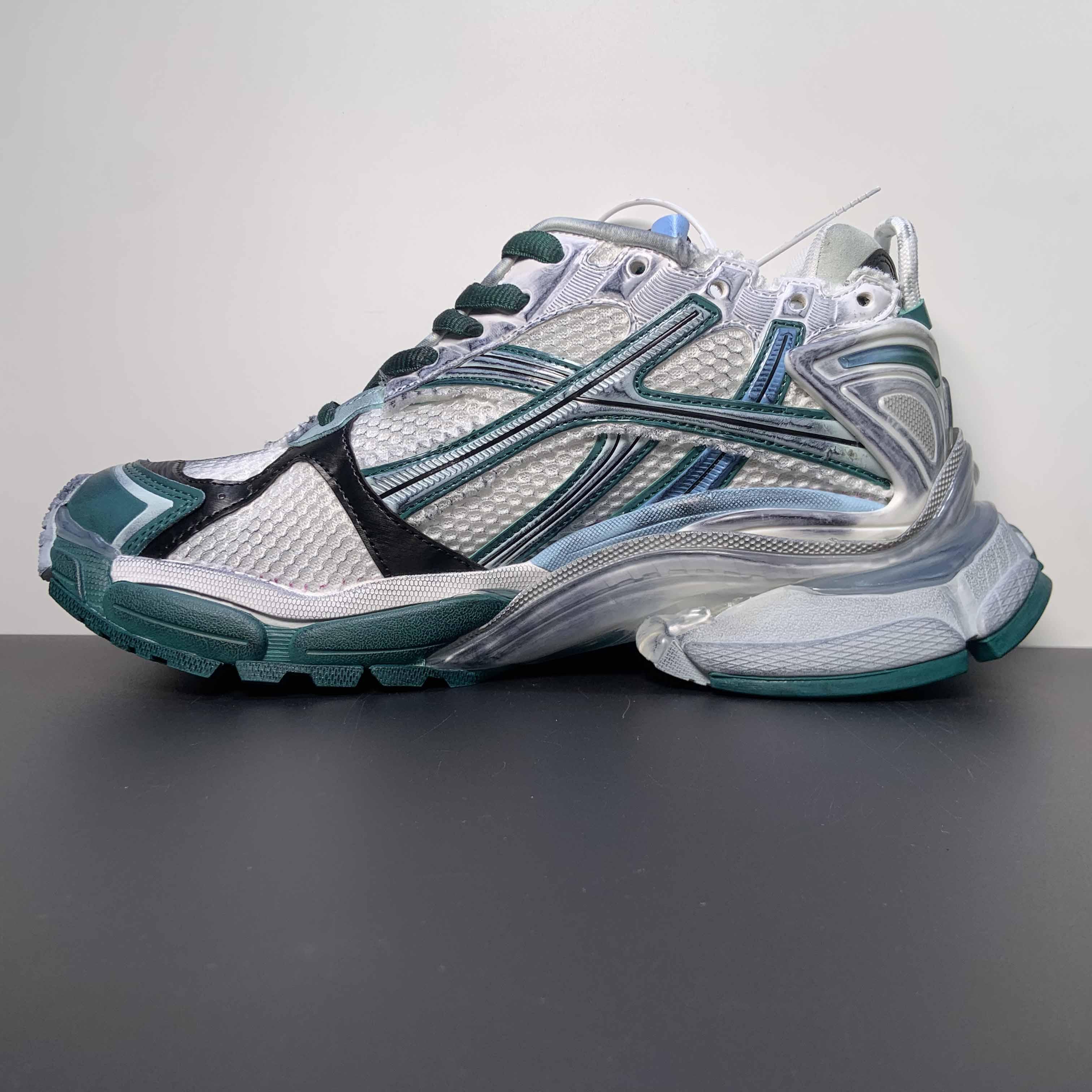 Balenciaga Runner Sneaker In White/Green And Blue - DopestKickz