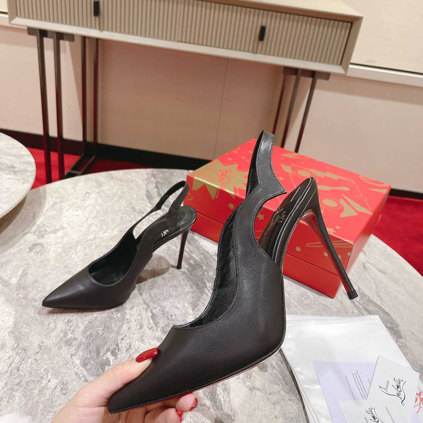 Christian Louboutin Hot Chick 100MM Leather Slingback Pumps - DopestKickz