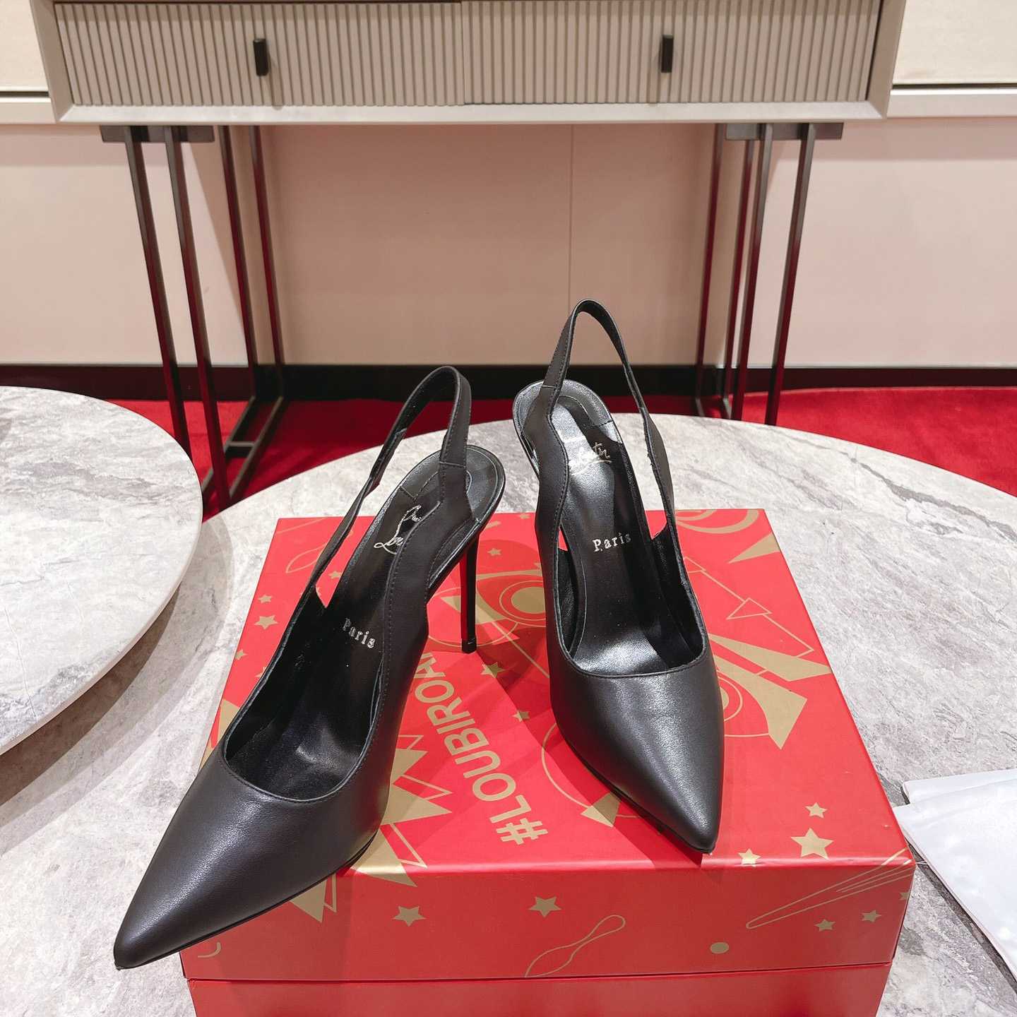 Christian Louboutin Hot Chick 100MM Leather Slingback Pumps - DopestKickz
