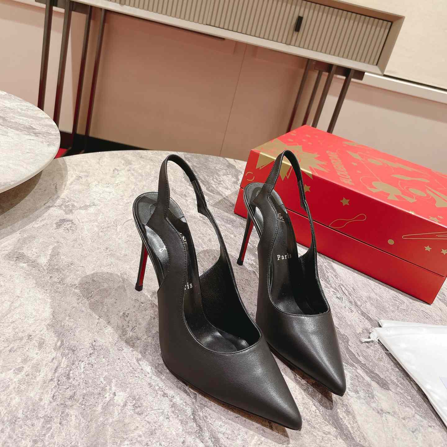 Christian Louboutin Hot Chick 100MM Leather Slingback Pumps - DopestKickz