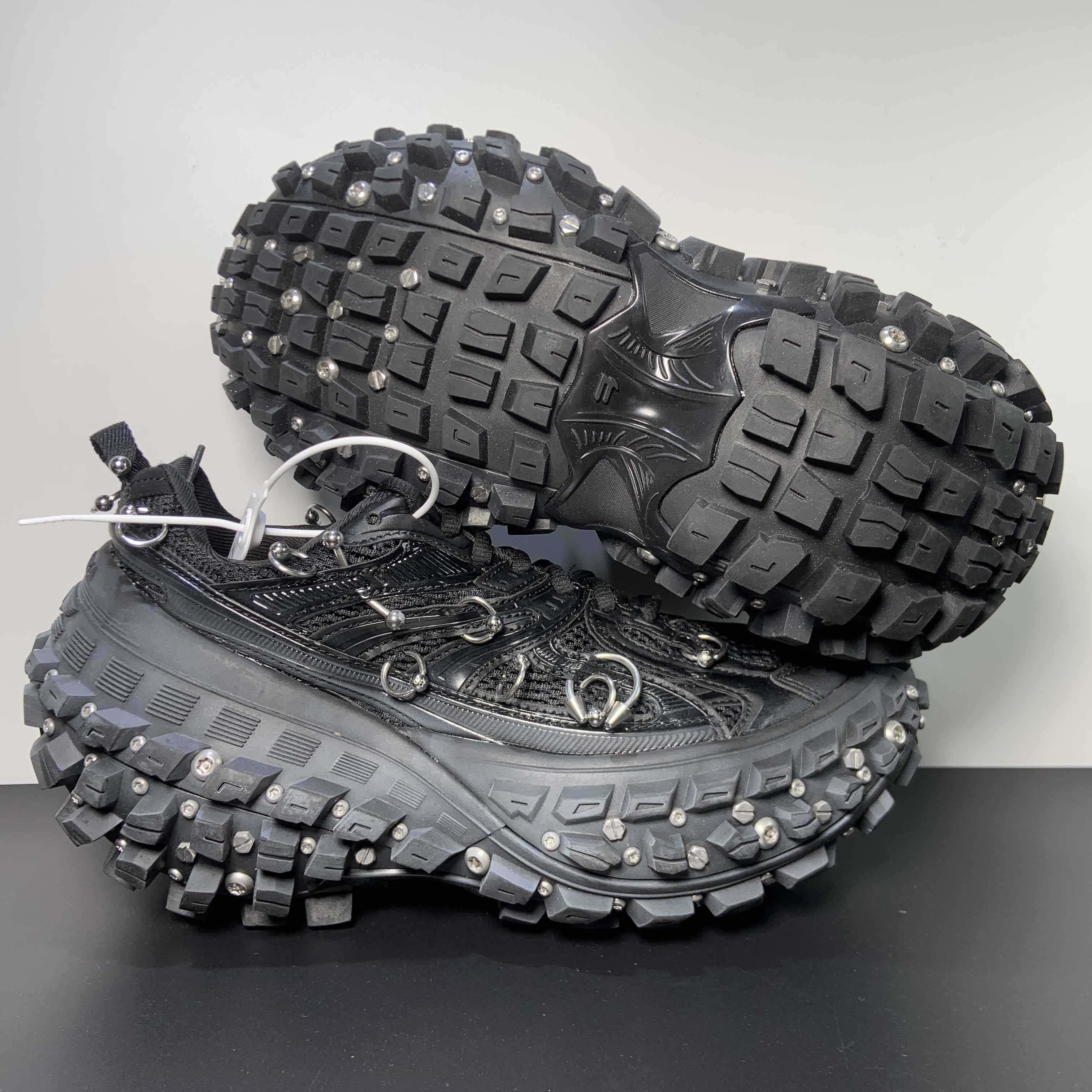 Balenciaga Bouncer Screw Sneaker With Piercings In Black - DopestKickz