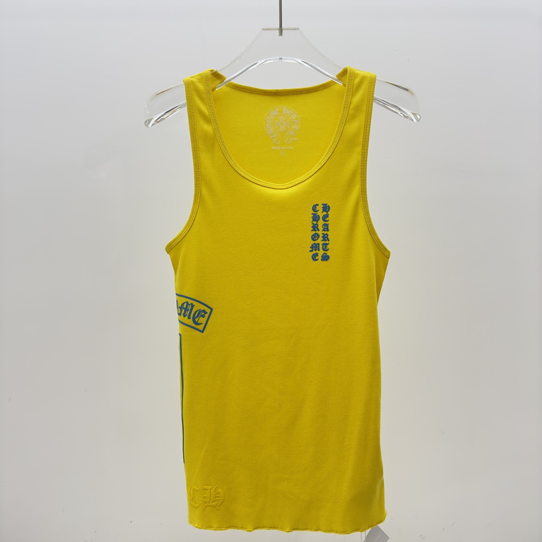 Chrome Hearts Yellow Vertical Logo Tank Top - DopestKickz