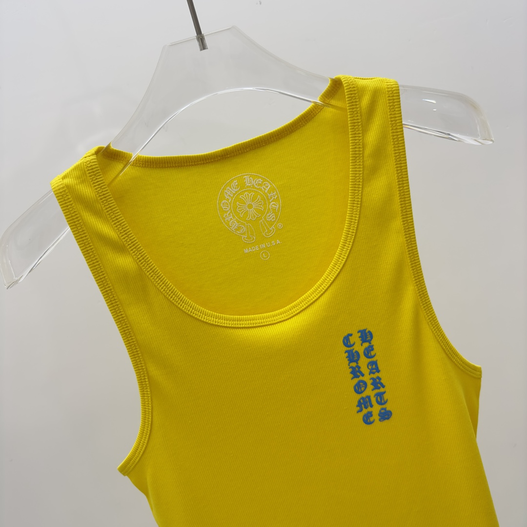 Chrome Hearts Yellow Vertical Logo Tank Top - DopestKickz