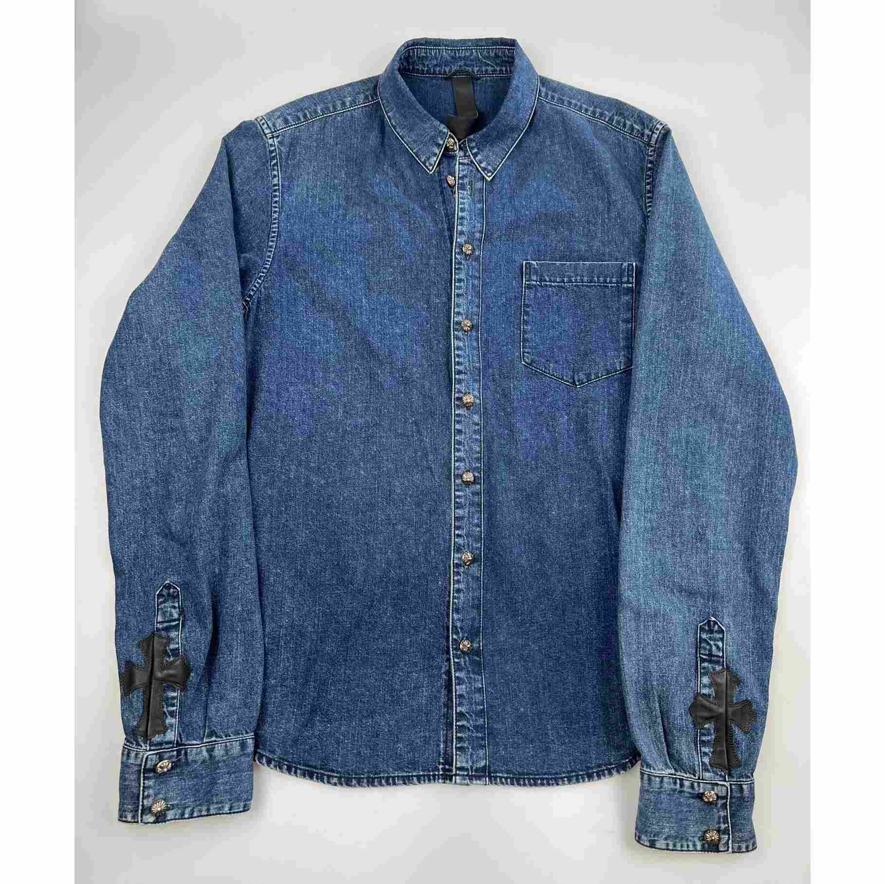 Chrome Heart Denim Button Up Shirt - DopestKickz