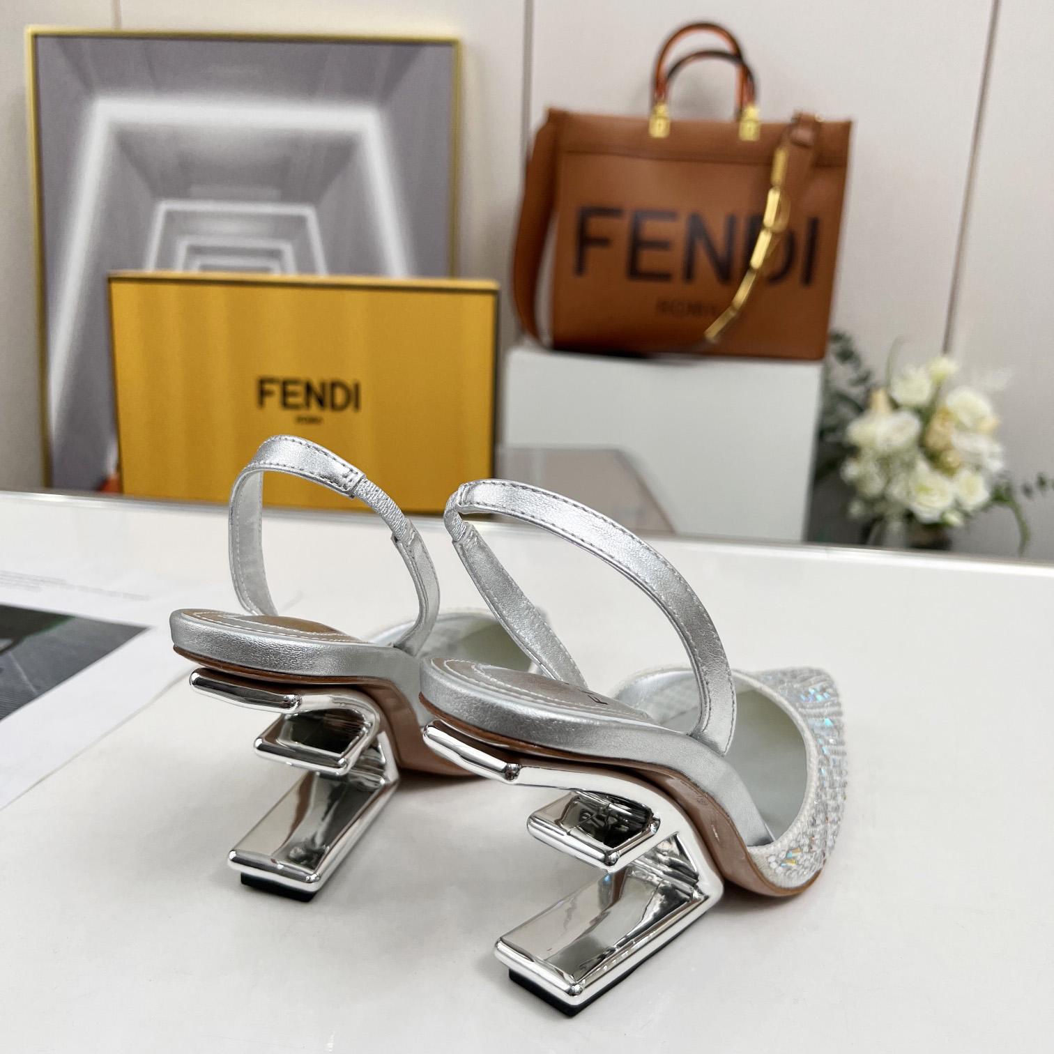 Fendi First Silver-colored Rhinestone High-heeled Slingbacks - DopestKickz