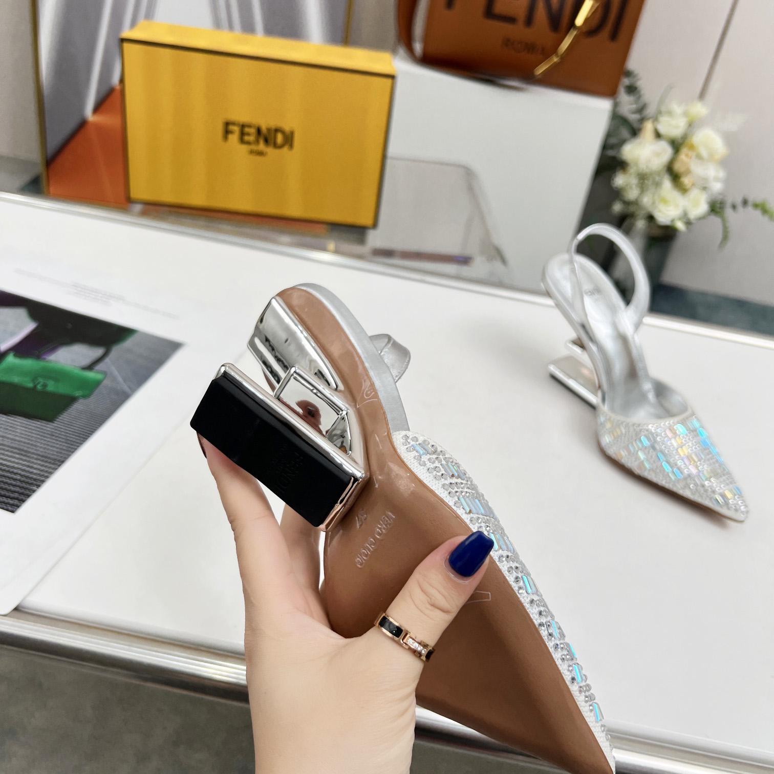 Fendi First Silver-colored Rhinestone High-heeled Slingbacks - DopestKickz