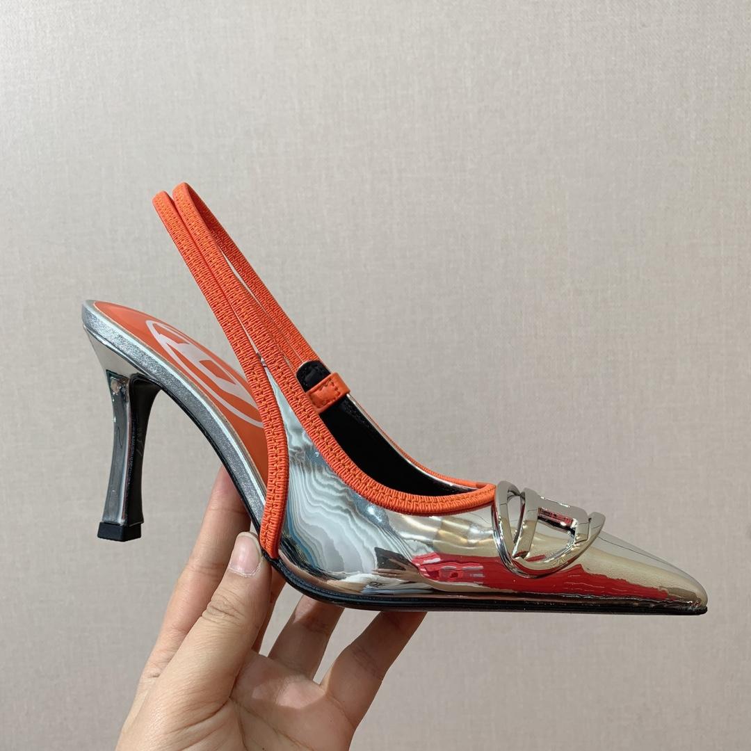 Diesel D-Venus Sb Slingback Pumps In Metallic Leather - DopestKickz