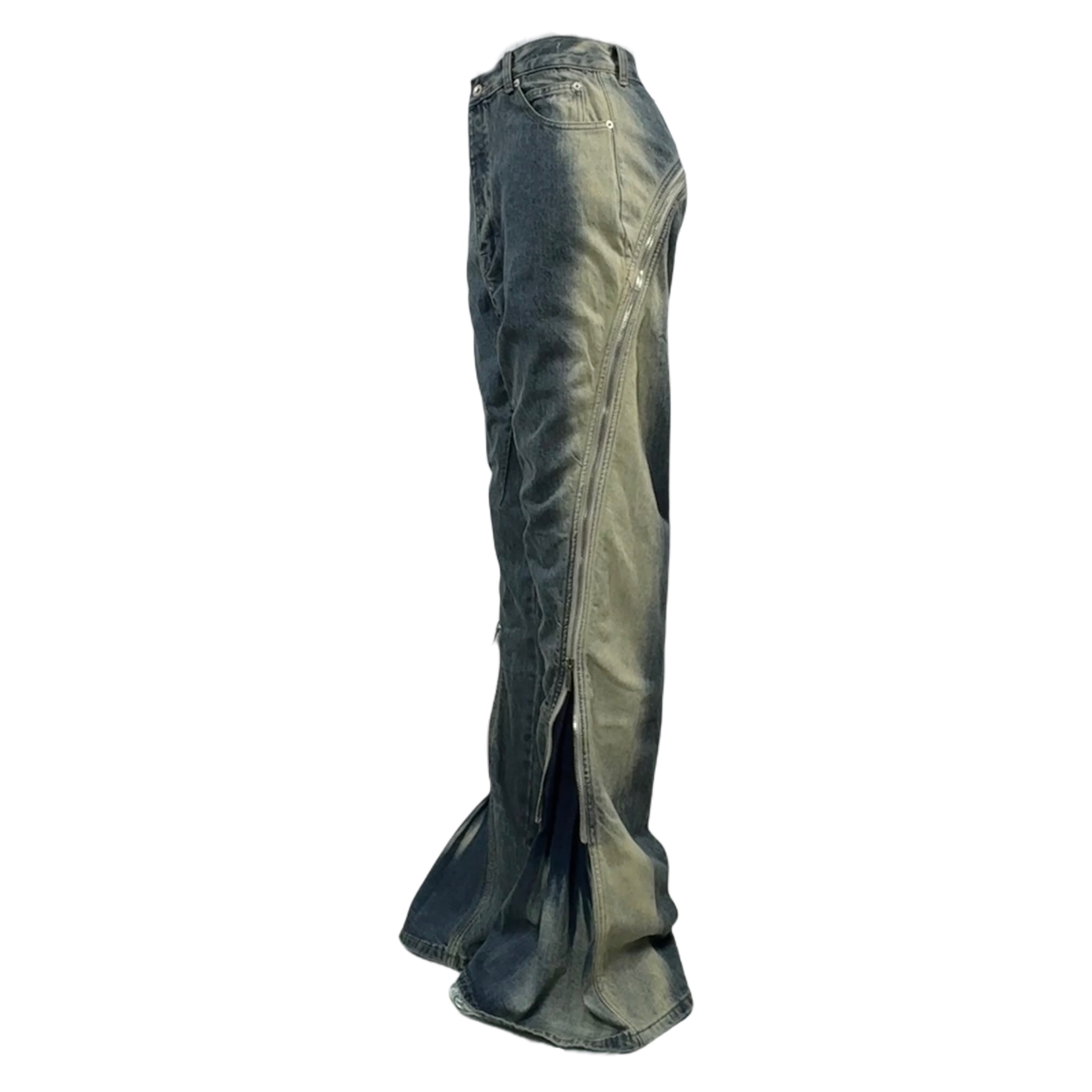 Rick Owens Blue Bolan Banana Straight-leg Flared Zip-embellished Jeans - DopestKickz