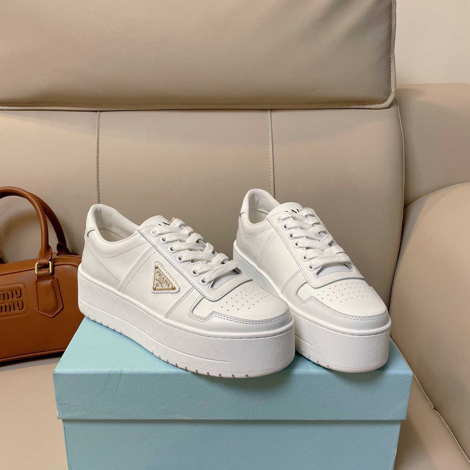Prada Downtown Bold Leather Sneakers - DopestKickz