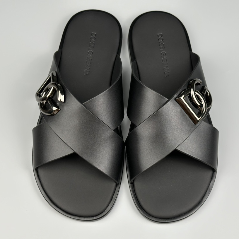 Dolce & Gabbana Logo-plaque Cross-over Leather Sandals - DopestKickz