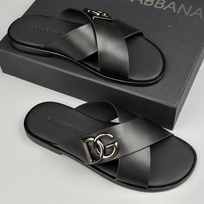 Dolce & Gabbana Logo-plaque Cross-over Leather Sandals - DopestKickz