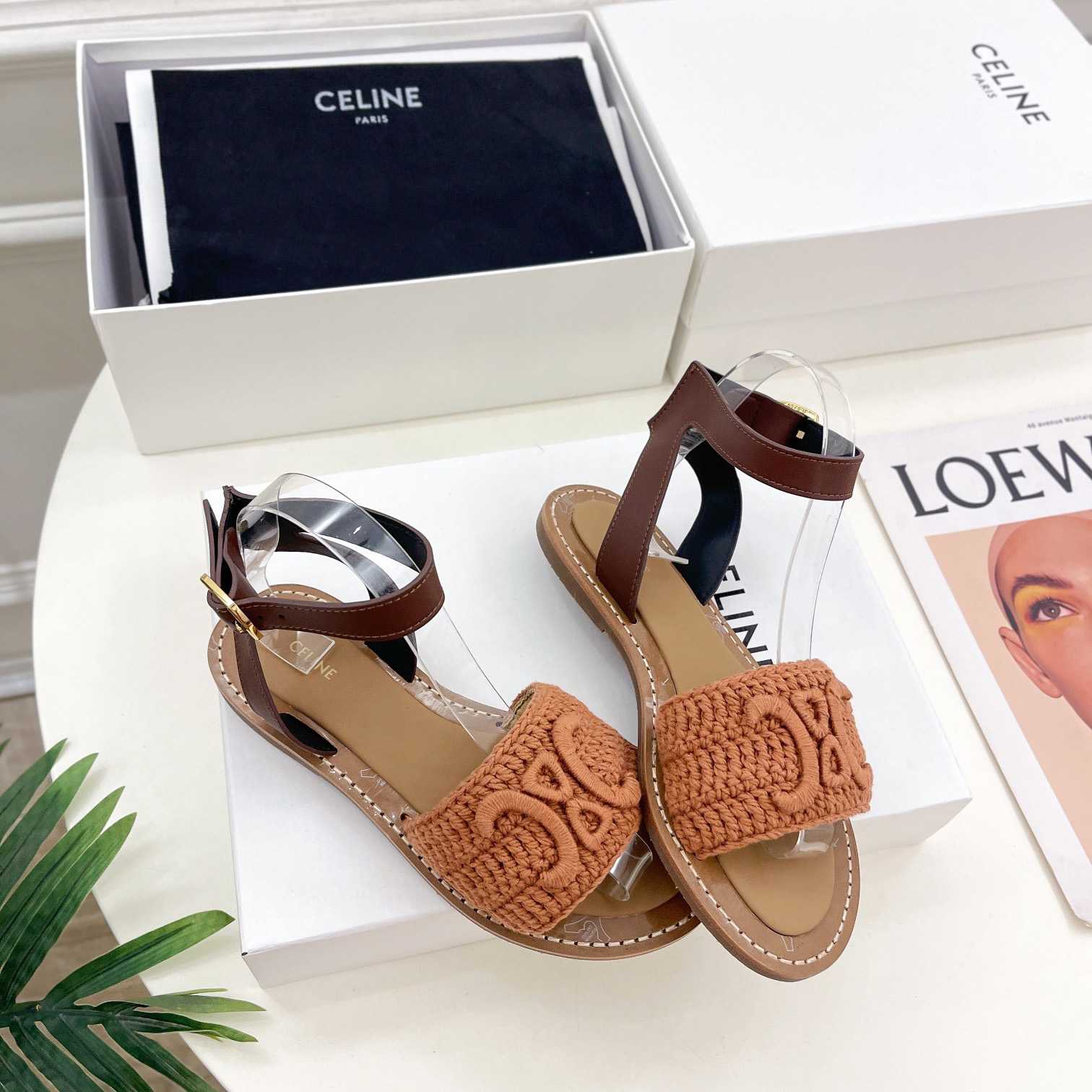 Celine Lympia Sandal In Triomphe Maccrame Cotton & Calfskin - DopestKickz