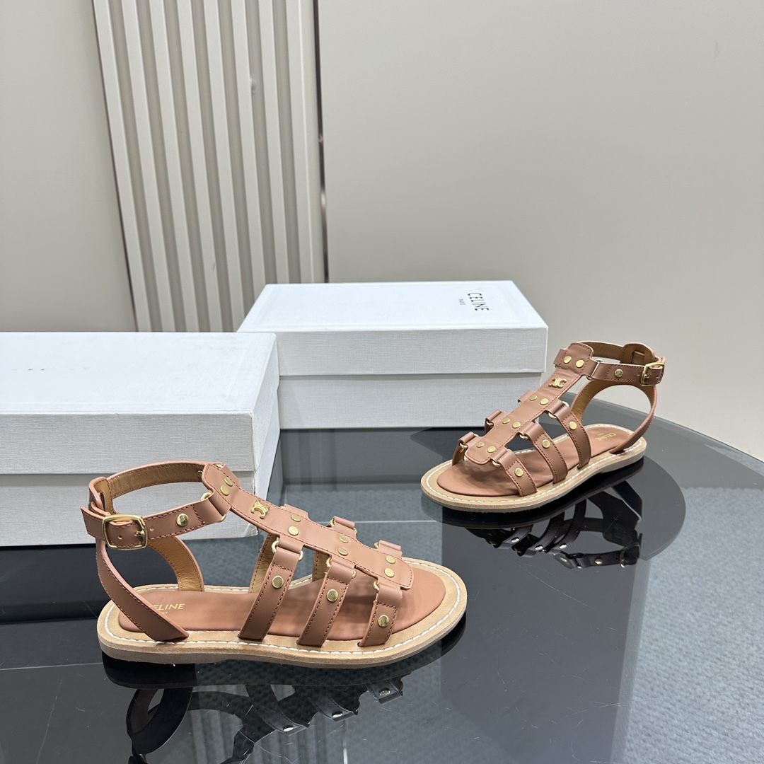 Celine Lympia Gladiator Sandal In Calfskin Tan - DopestKickz