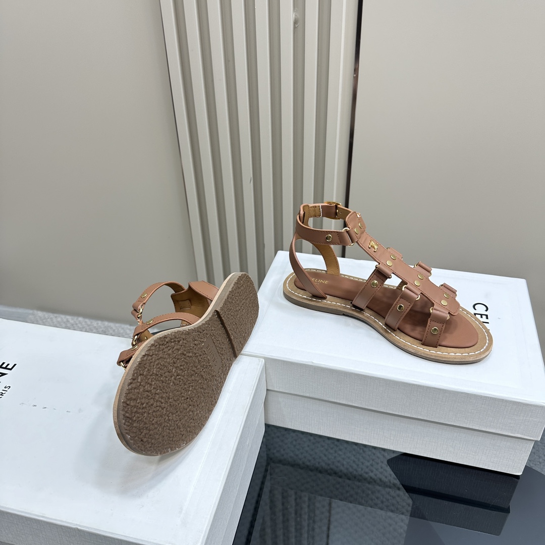 Celine Lympia Gladiator Sandal In Calfskin Tan - DopestKickz