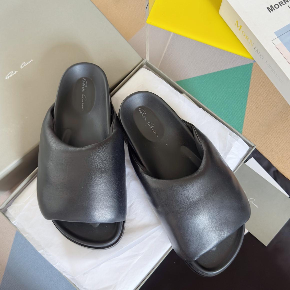 Rick Owens Puffer Slide In Black - DopestKickz