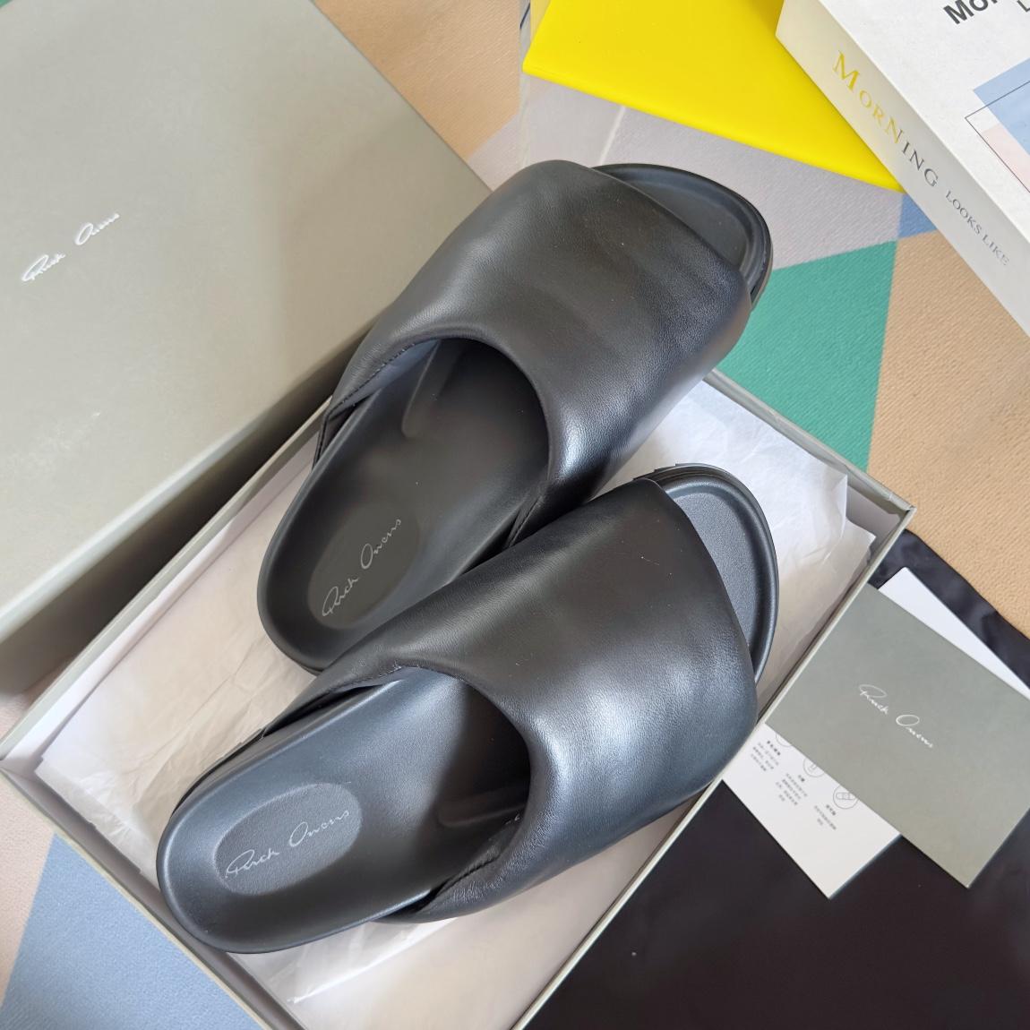 Rick Owens Puffer Slide In Black - DopestKickz