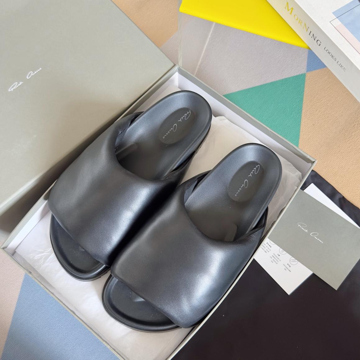 Rick Owens Puffer Slide In Black - DopestKickz