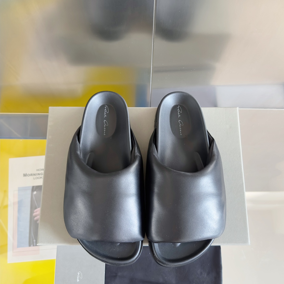 Rick Owens Puffer Slide In Black - DopestKickz