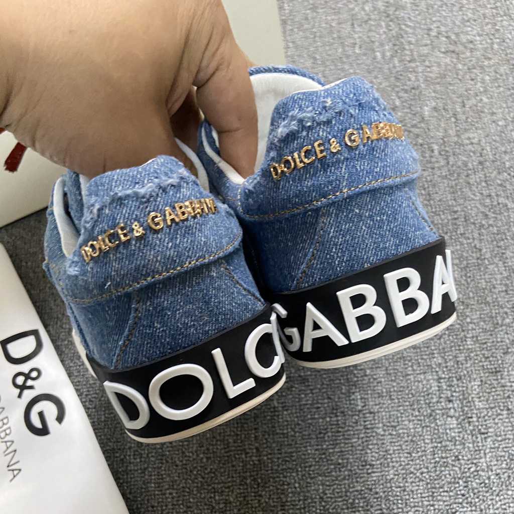 Dolce & Gabbana Portofino Denim Patchwork Trainers In Blue - DopestKickz